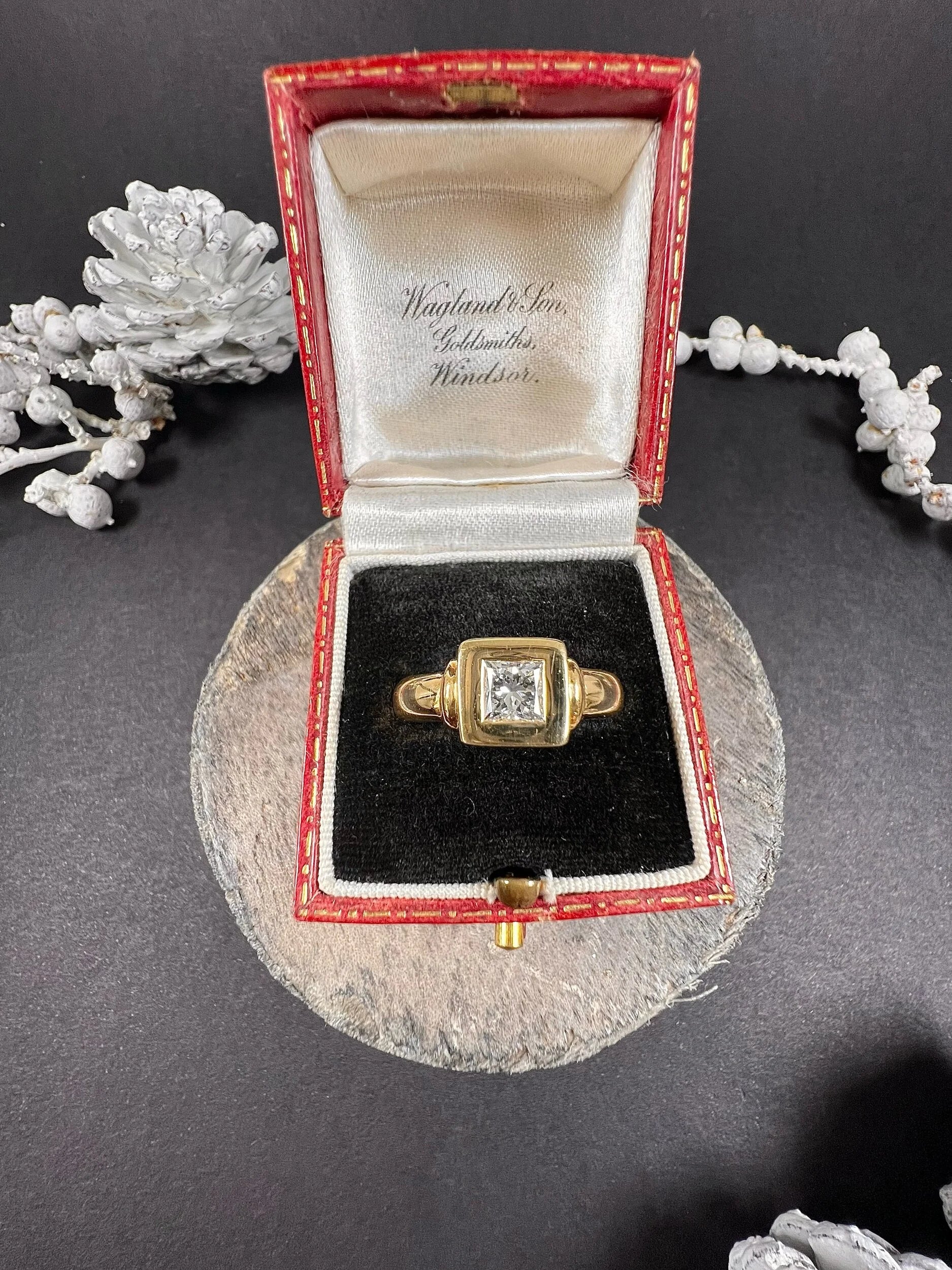 Vintage French 18 Carat Yellow Gold Princess Cut Diamond Single Stone Ring, Circa 1980