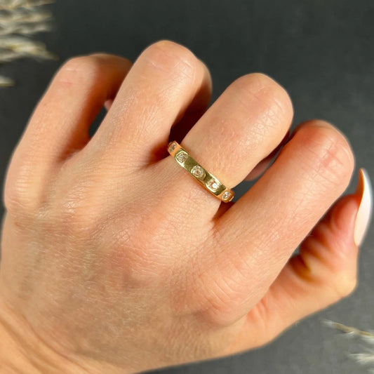 18 Carat Yellow Gold Cushion and Round Cut Diamond Band Ring, 1.20 Carats