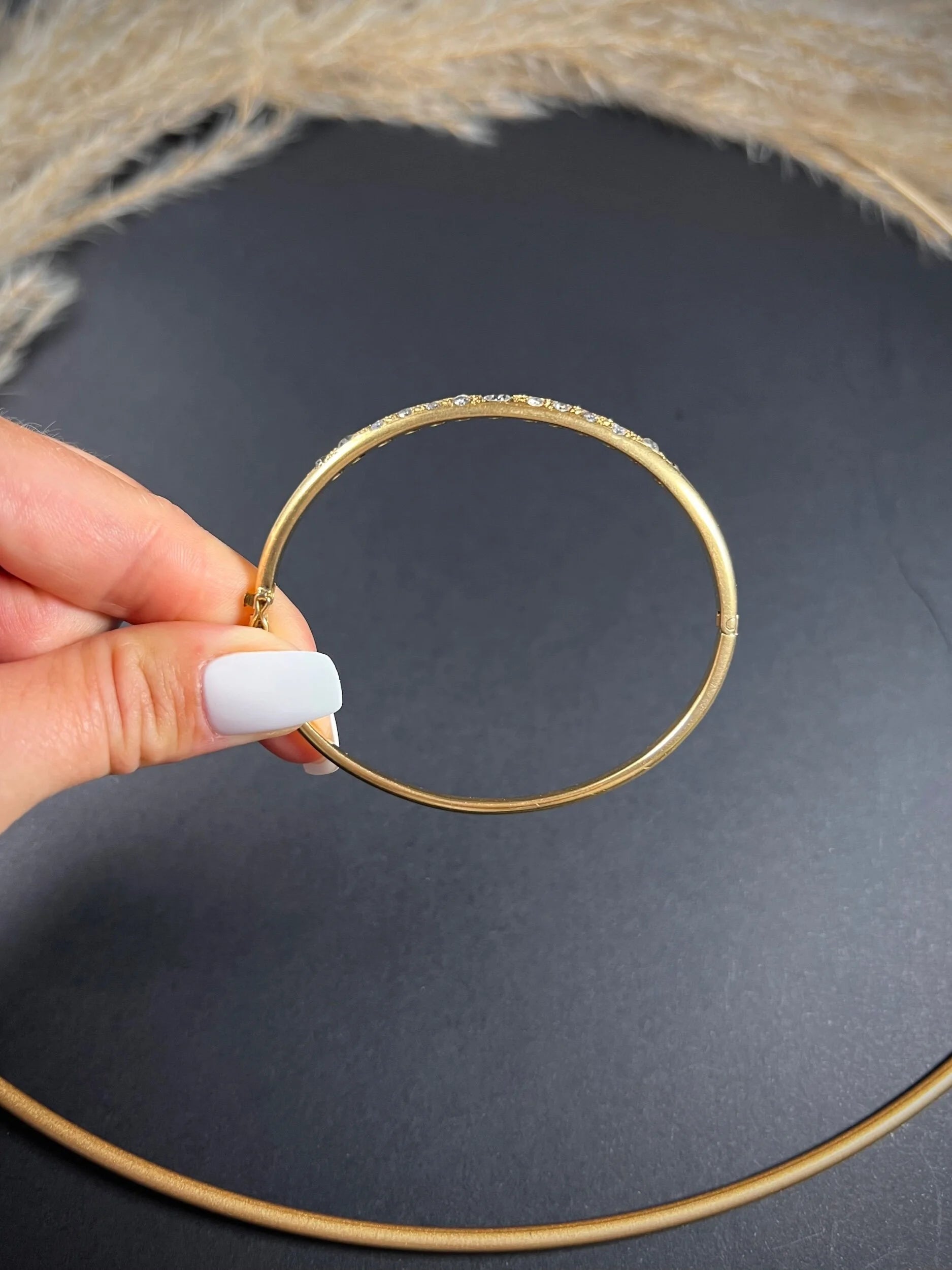 Vintage French 18 Carat Yellow Gold Diamond Bangle Bracelet, Circa 1960