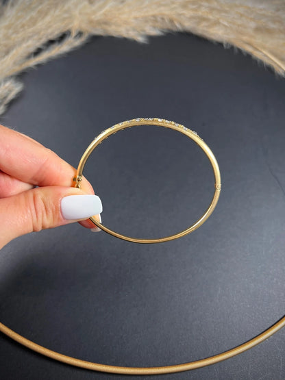 Vintage French 18 Carat Yellow Gold Diamond Bangle Bracelet, Circa 1960