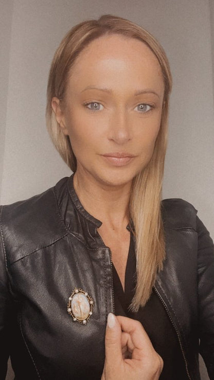 Antique Enamel, Pearl And Diamond Venus And Cupid Brooch In 14 Carat Yellow Gold