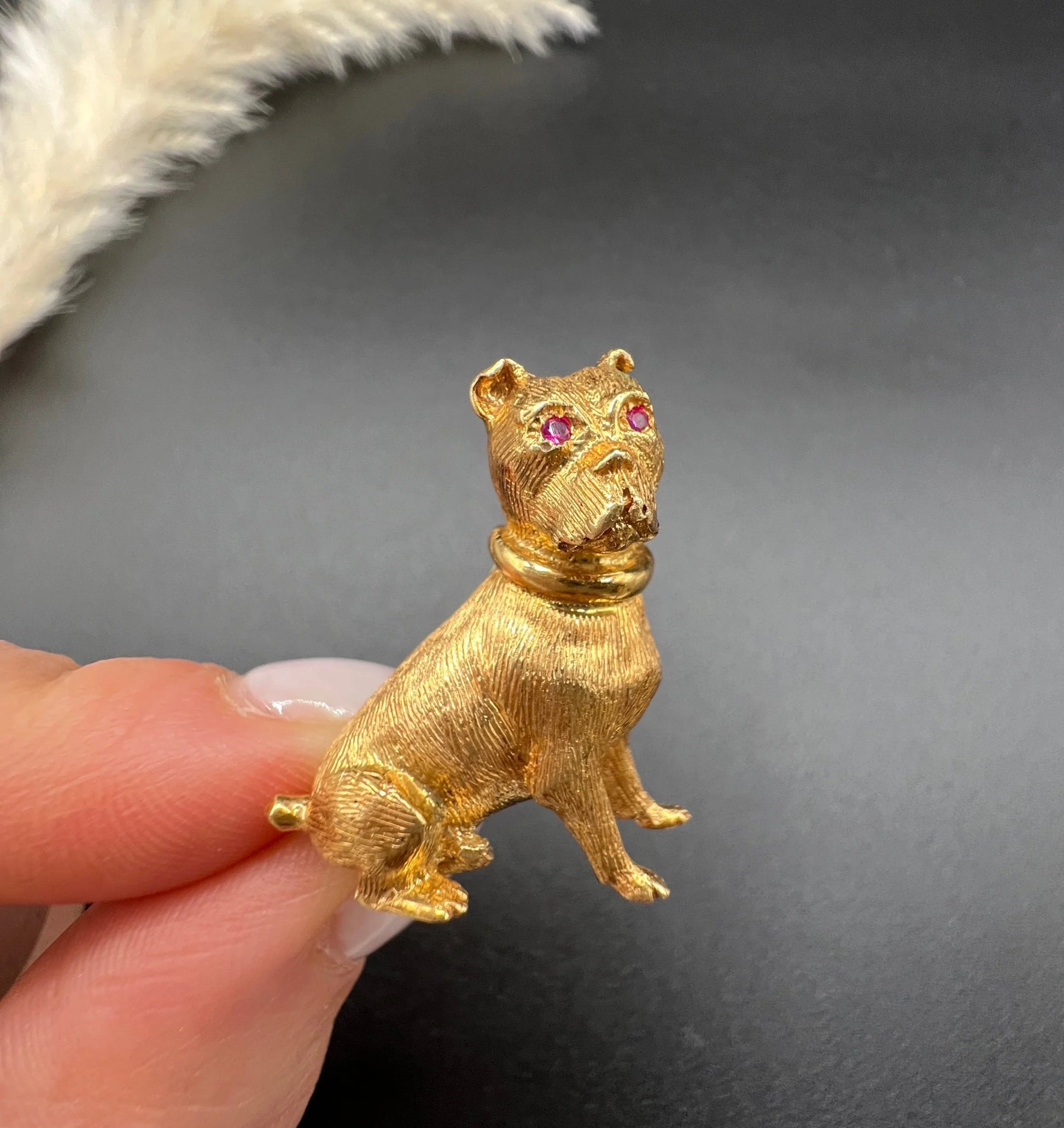 Vintage 18 Carat Yellow Gold Ruby Eyed Dog Brooch, Circa 1970