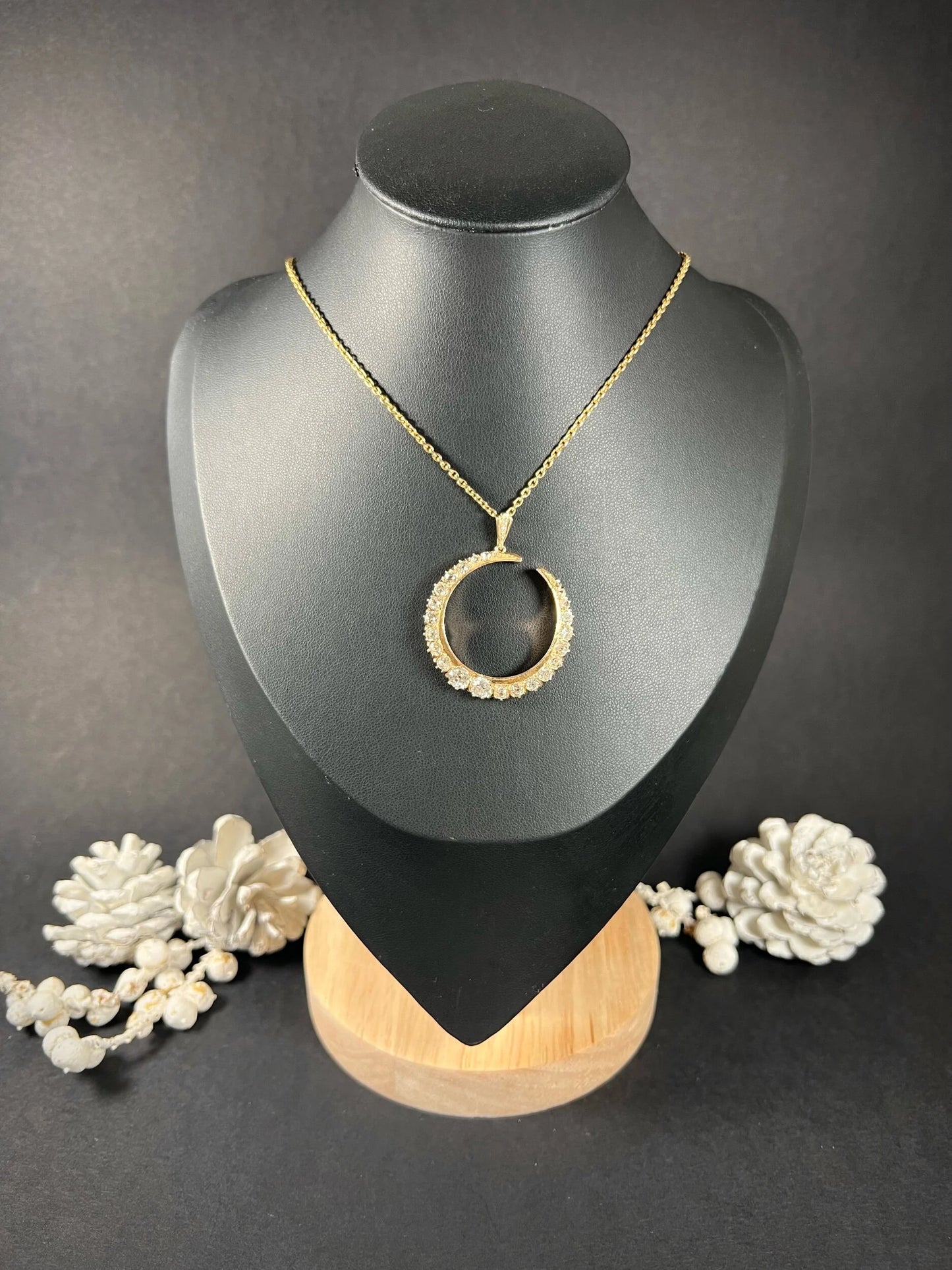 Victorian Antique 3.75ct Old Cut Diamond Crescent Moon Pendant