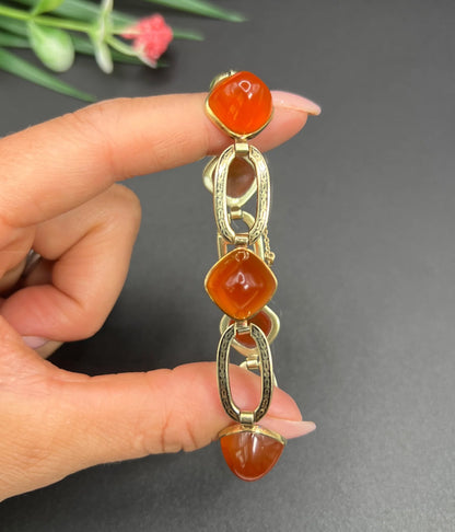 Antique 14 Carat Yellow Gold Carnelian and Black Enamel Bracelet, Circa 1920