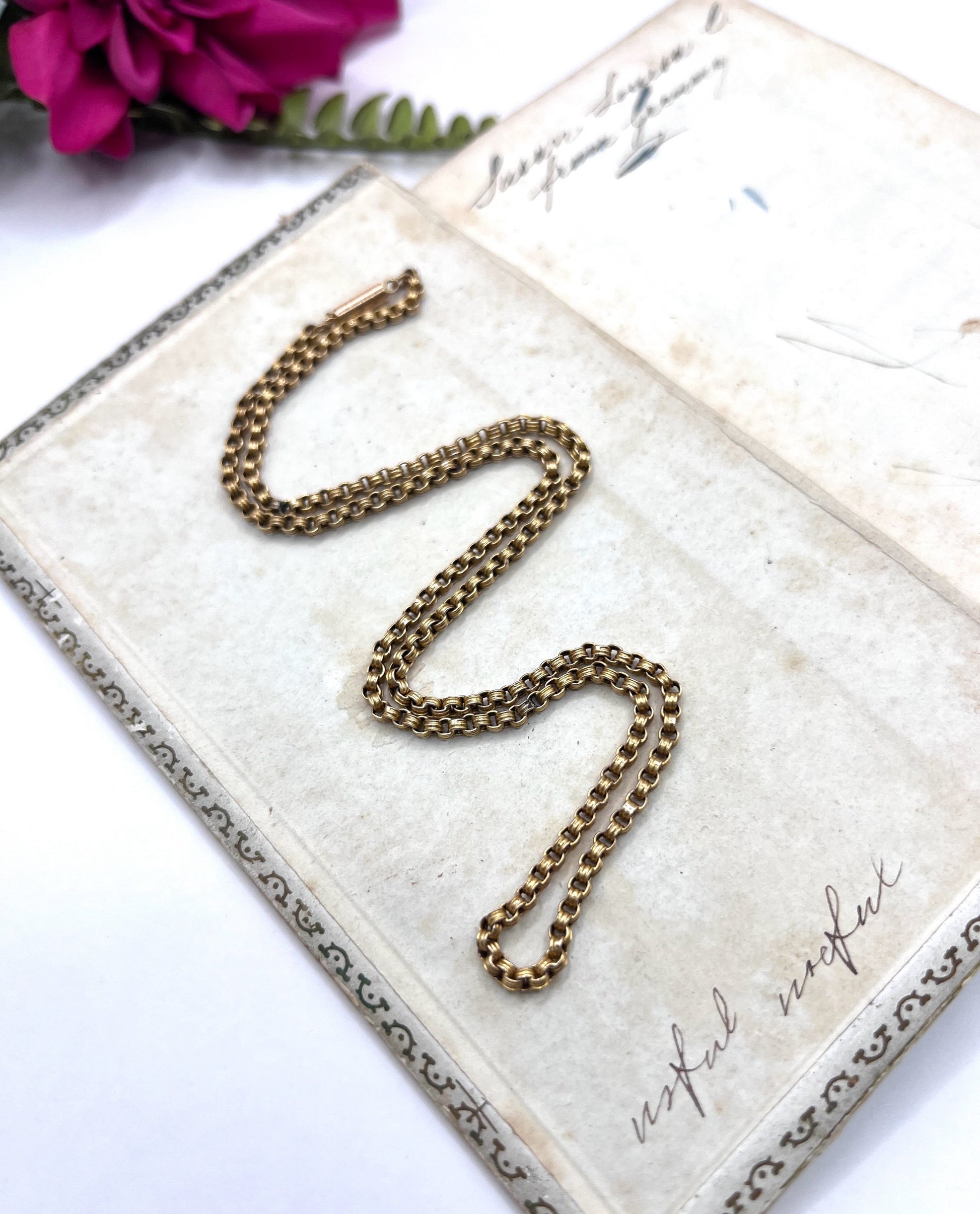 Antique 15ct Yellow Gold, 19 Inch Fancy Round Belcher Link Chain