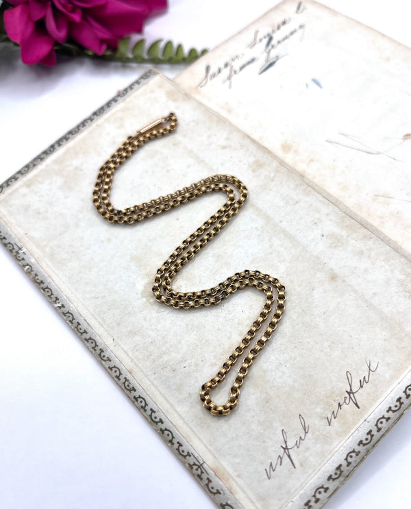 Antique 15ct Yellow Gold, 19 Inch Fancy Round Belcher Link Chain