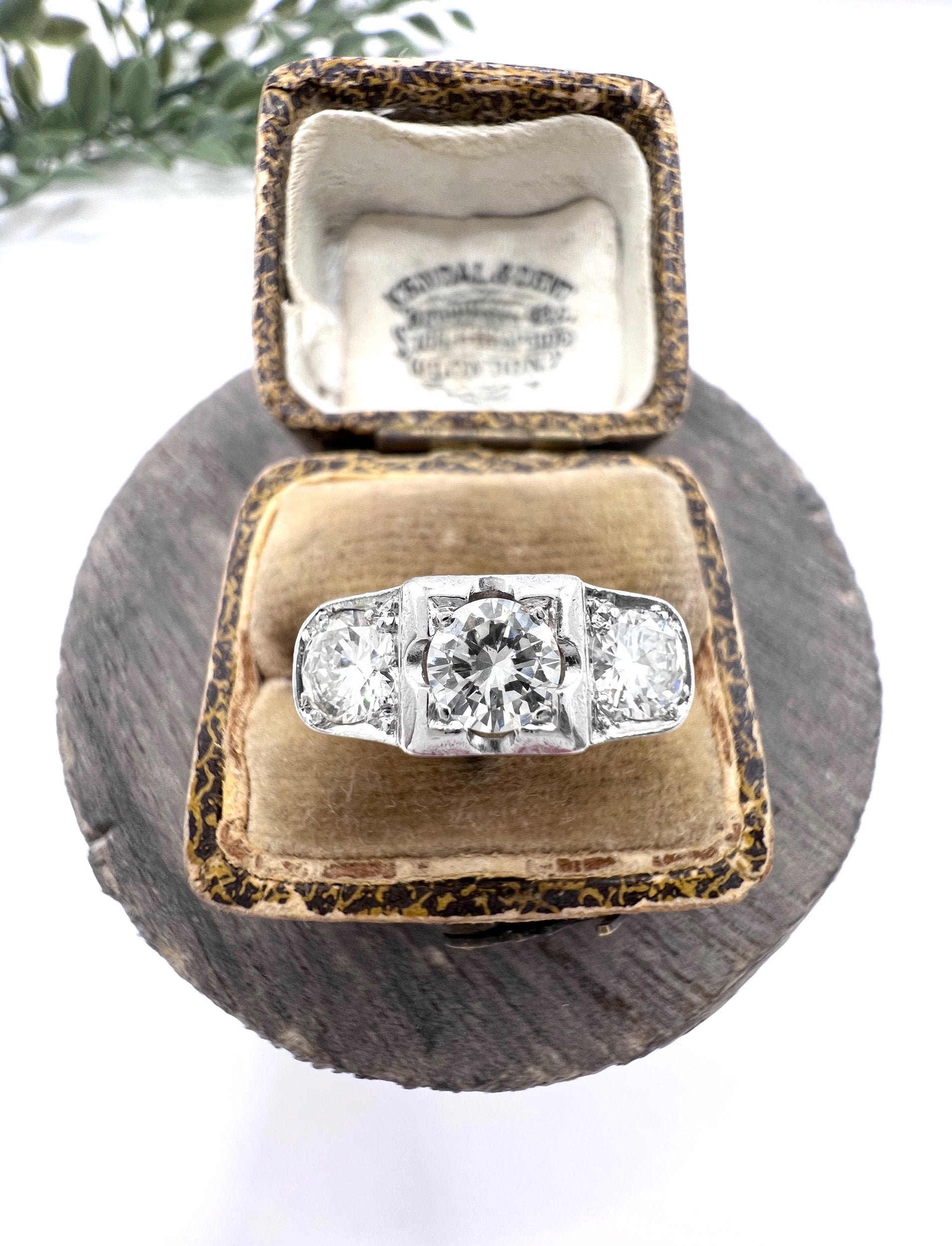 Antique Art Deco Platinum Three Stone Diamond Ring, 1.20 Carats, Circa 1920