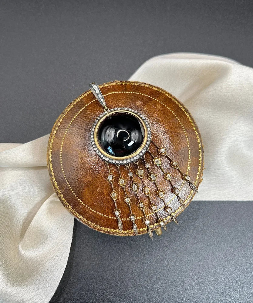 Victorian Antique Cabochon Garnet and Diamond Fringe Tassel Pendant