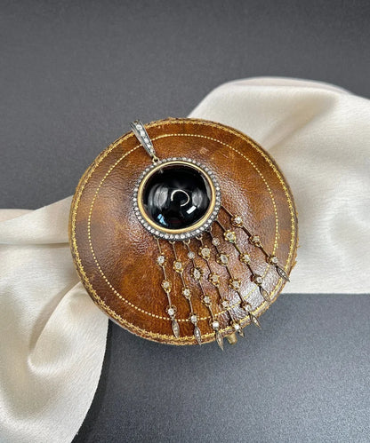 Victorian Antique Cabochon Garnet and Diamond Fringe Tassel Pendant