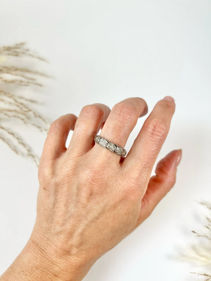 Art Deco Platinum Diamond Set Fancy Filigree Band Ring, Circa 1920