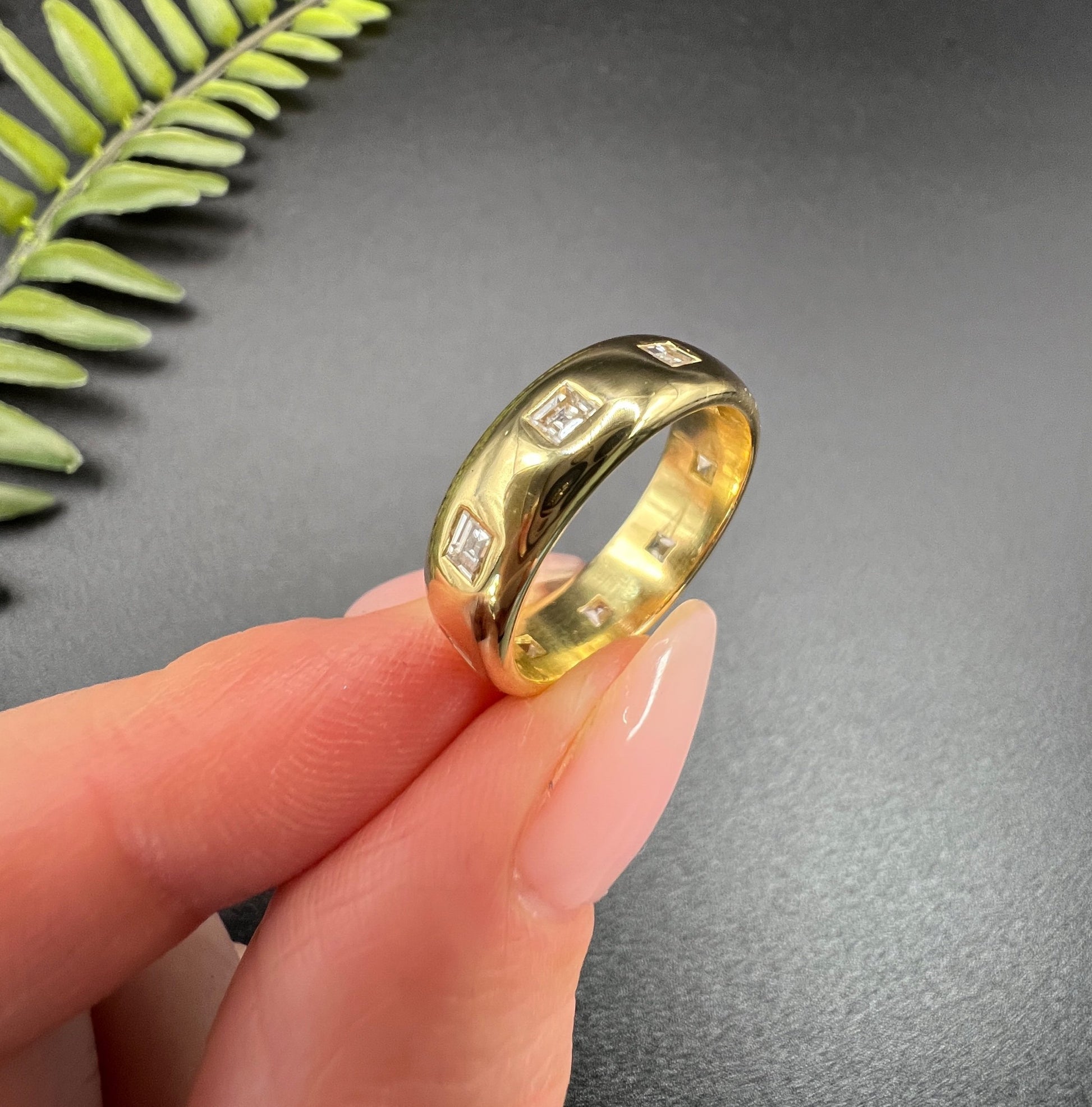 Vintage 18 Carat Yellow Gold Square Cut Diamond Set Band Ring, Circa 1980