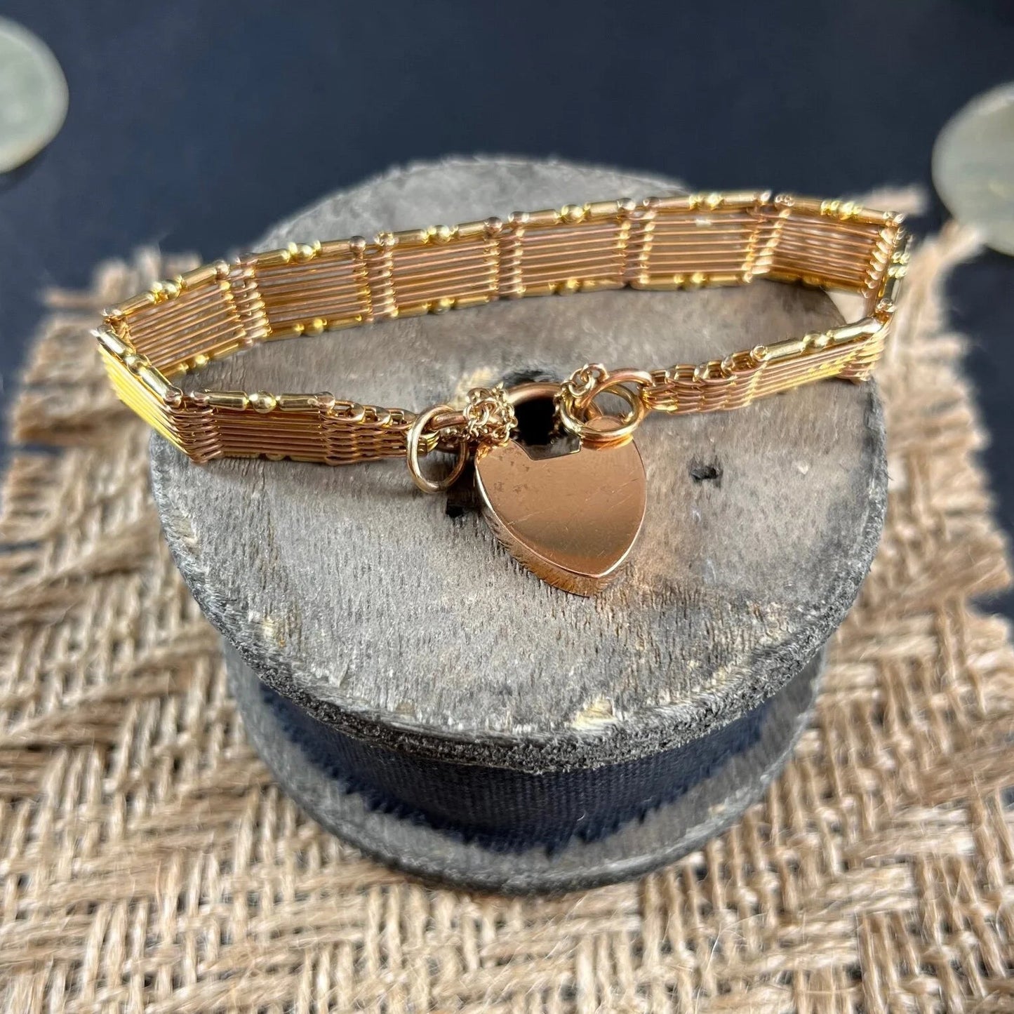 Victorian Antique 15ct Gold Gate Bracelet with Heart Padlock