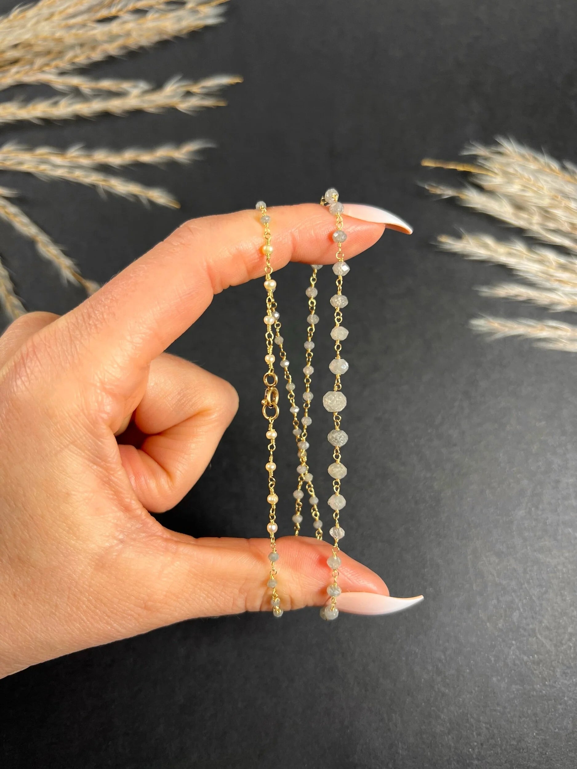 Vintage High Carat Gold Salt and Pepper Faceted Diamond Necklace, Circa 1990