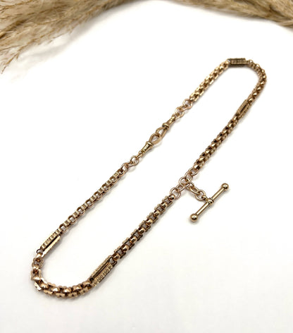 Edwardian Antique 9ct Rose Gold Paperclip Link Albert Chain Necklace
