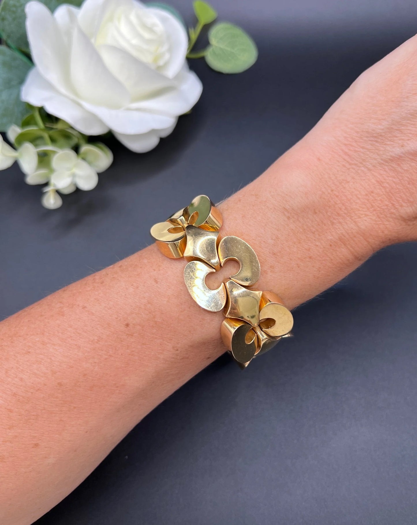 Antique 18ct Yellow Gold French Stamped, 1920s Sculptural Link Bracelet