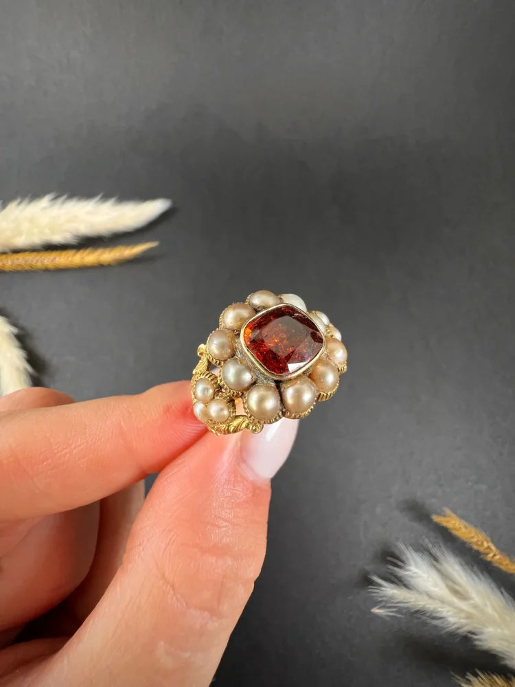 Antique Garnet Cluster Ring In 15 Carat Yellow Gold