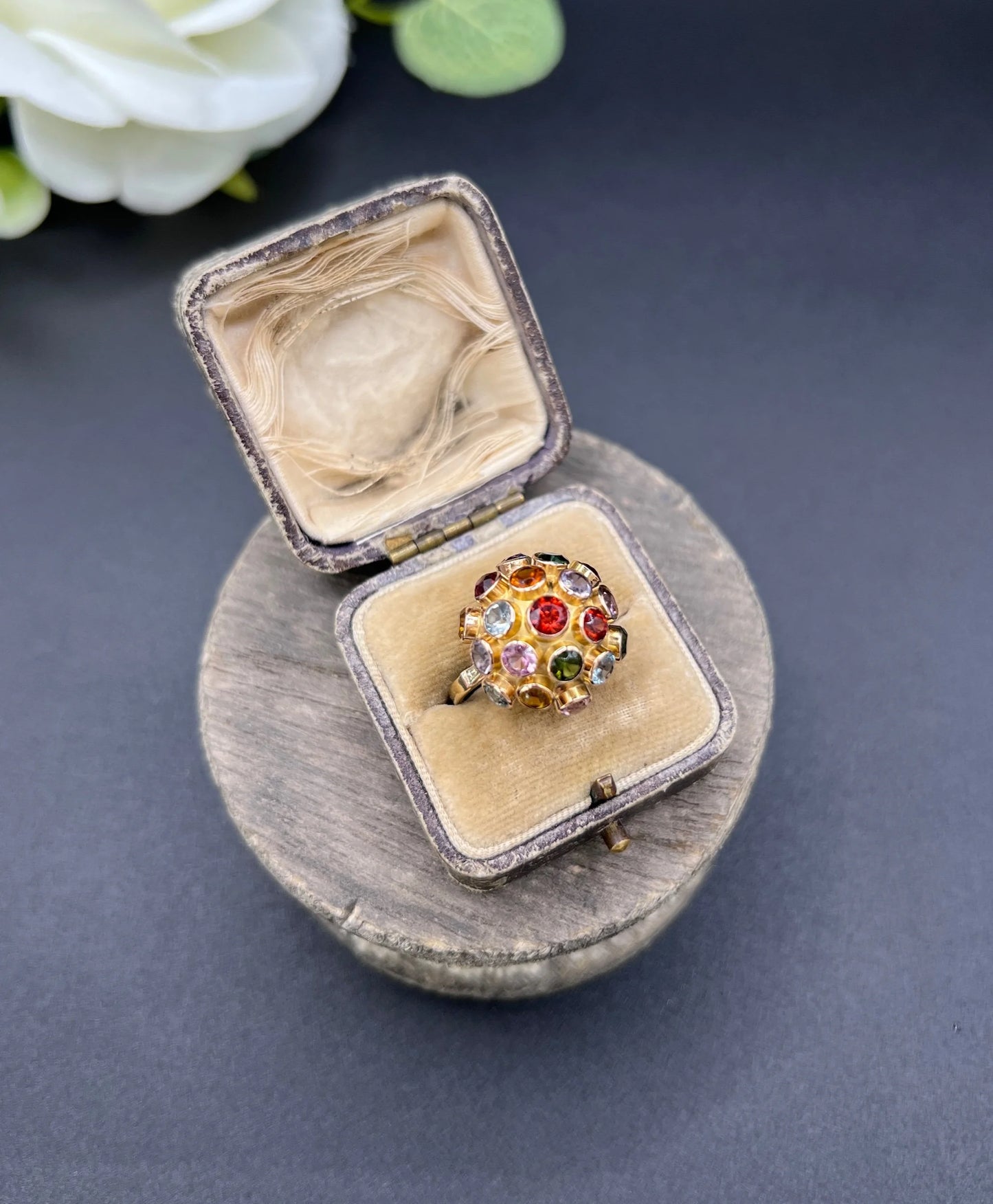 Vintage 18 ct Gold, 1950's Gemstone Set Sputnik Orb Ring
