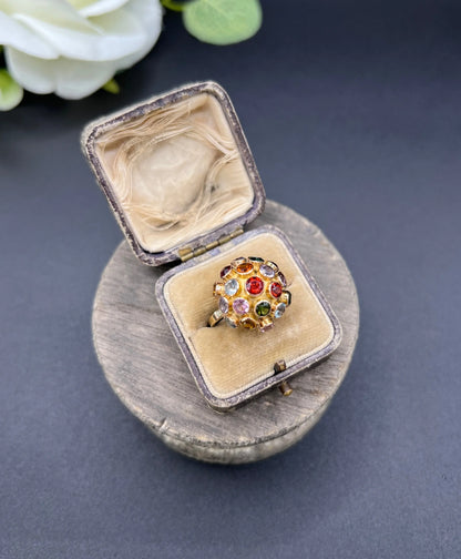 Vintage 18 ct Gold, 1950's Gemstone Set Sputnik Orb Ring