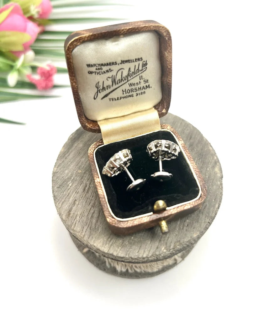 Vintage French 5.80ct Heart Diamond Cluster Stud Earrings