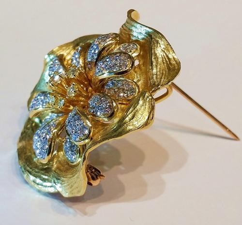 Vintage 1970's Diamond set Flower Brooch Pendant by Boris-Lebeau