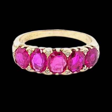 Antique 3.50ct Certified Natural Burma Ruby Five Stone Ring