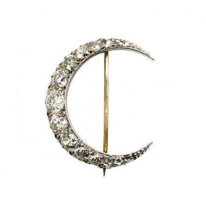 Victorian Antique 4ct Old Cut Diamond Crescent Moon Brooch