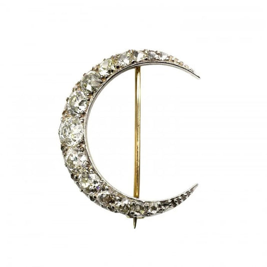 Victorian Antique 4ct Old Cut Diamond Crescent Moon Brooch