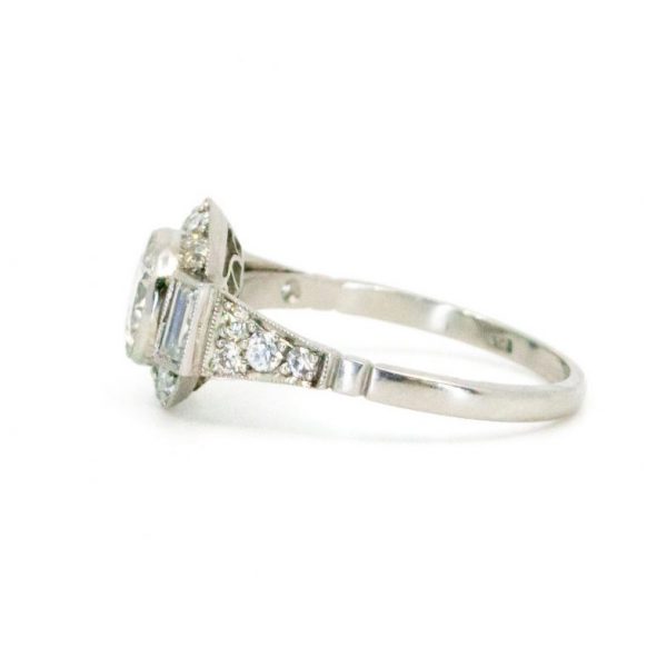 Vintage Art Deco Style Diamond and Platinum Cluster Ring, 1.39 carat total