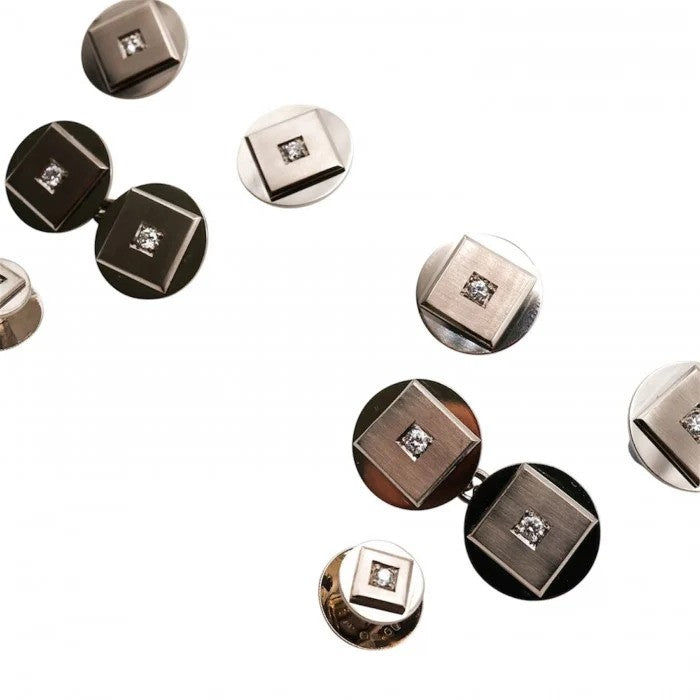 Vintage Boucheron Diamond and Platinum Cufflinks Dress Set