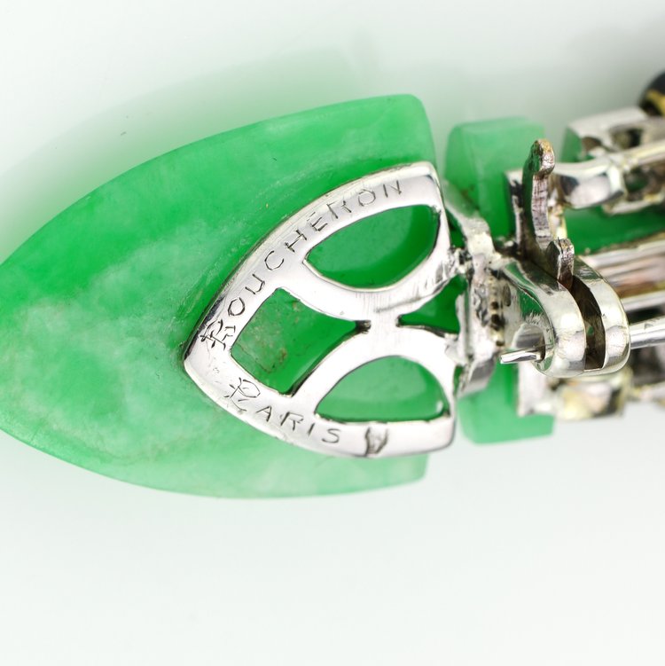 Boucheron Art Deco Jade Onyx and Diamond Brooch in Platinum