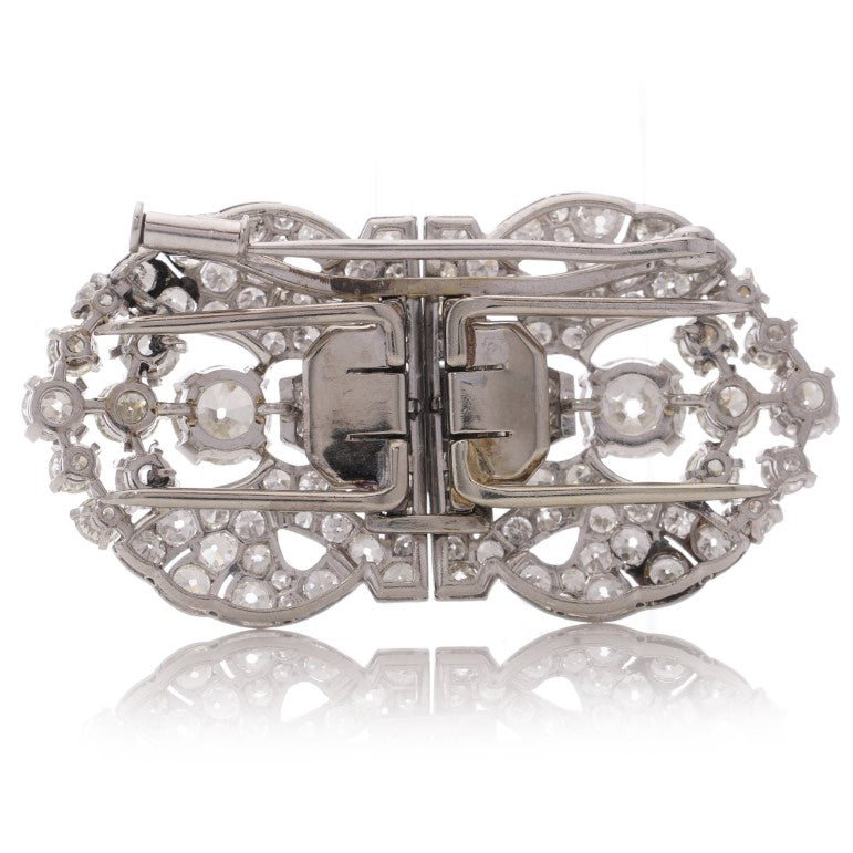 Antique Art Deco Old Cut Diamond Double Clip Brooch, 5.52 carats