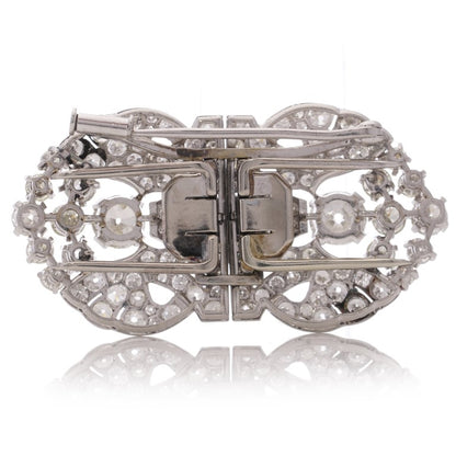 Antique Art Deco Old Cut Diamond Double Clip Brooch, 5.52 carats