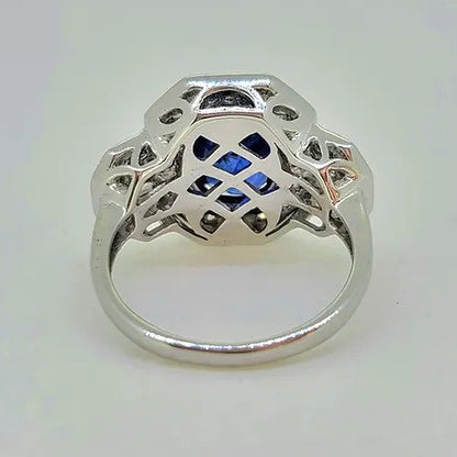 4ct Sapphire and Diamond Cluster Dress Engagement Ring in 18ct White Gold