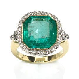 9ct Colombian Emerald & Diamond Cluster Ring