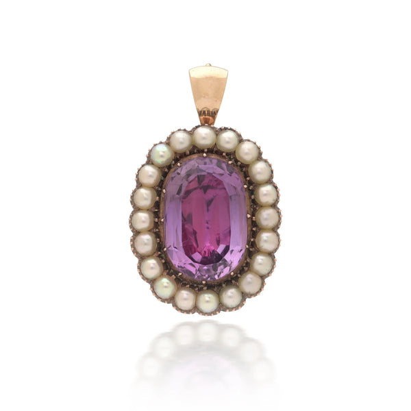 9KT Gold Amethyst and Freshwater Pearl Cluster Pendant