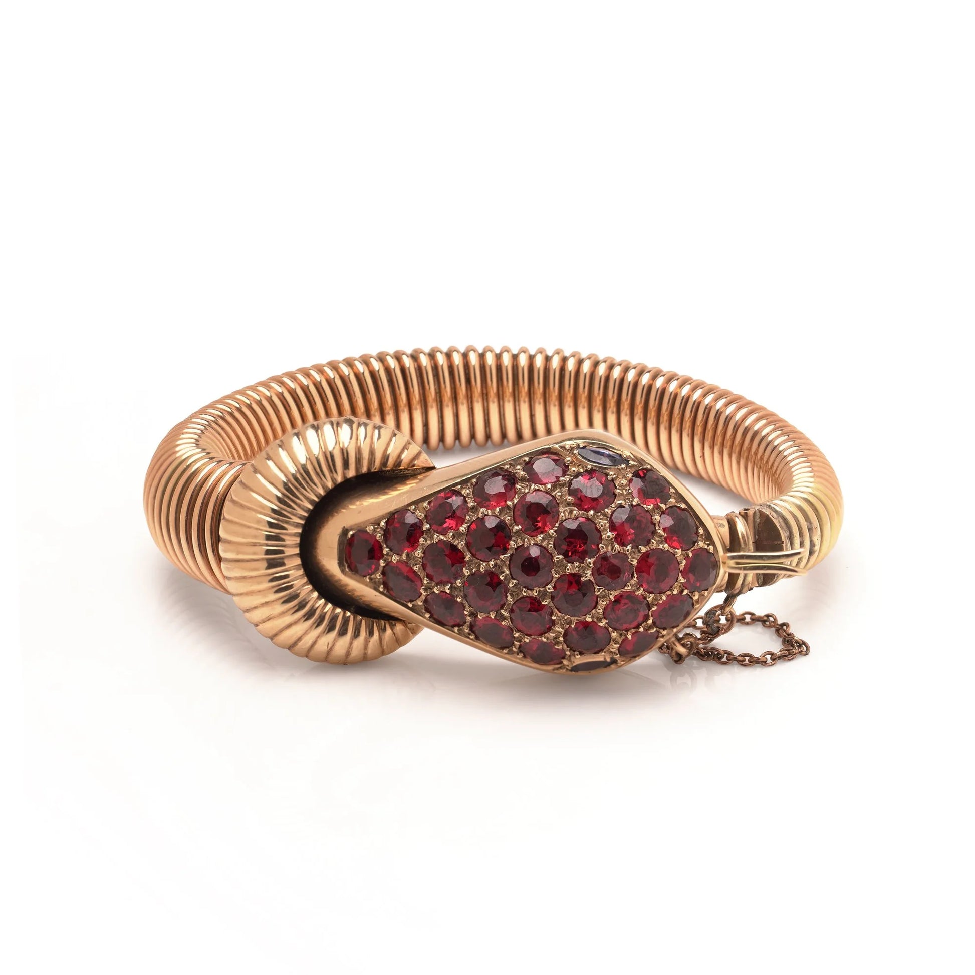 Vintage 9KT Gold Garnet-Set Snake Bracelet Watch, Circa 1950s