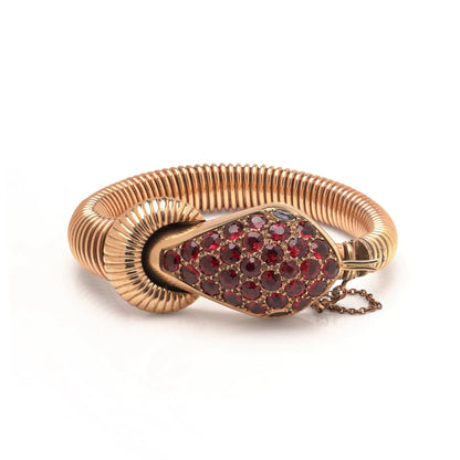 Vintage 9KT Gold Garnet-Set Snake Bracelet Watch, Circa 1950s