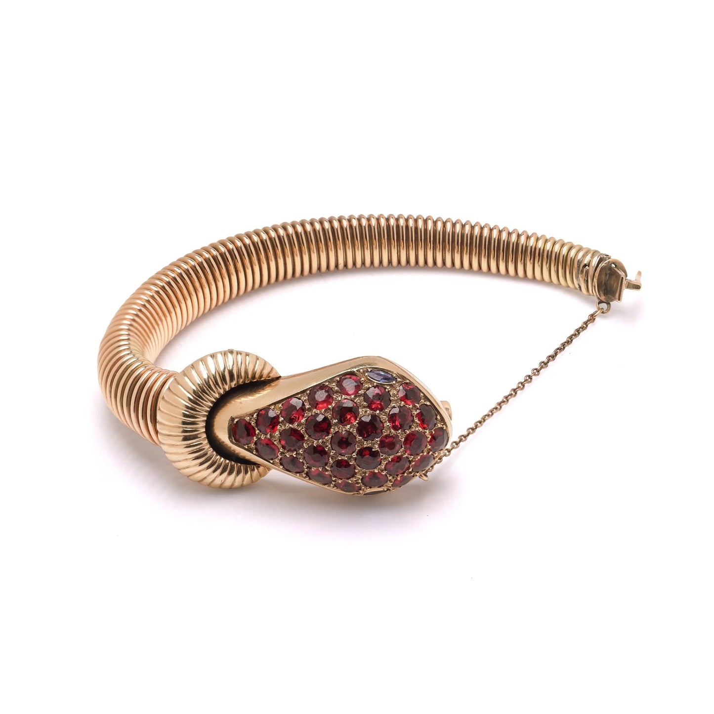 Vintage 9KT Gold Garnet-Set Snake Bracelet Watch, Circa 1950s