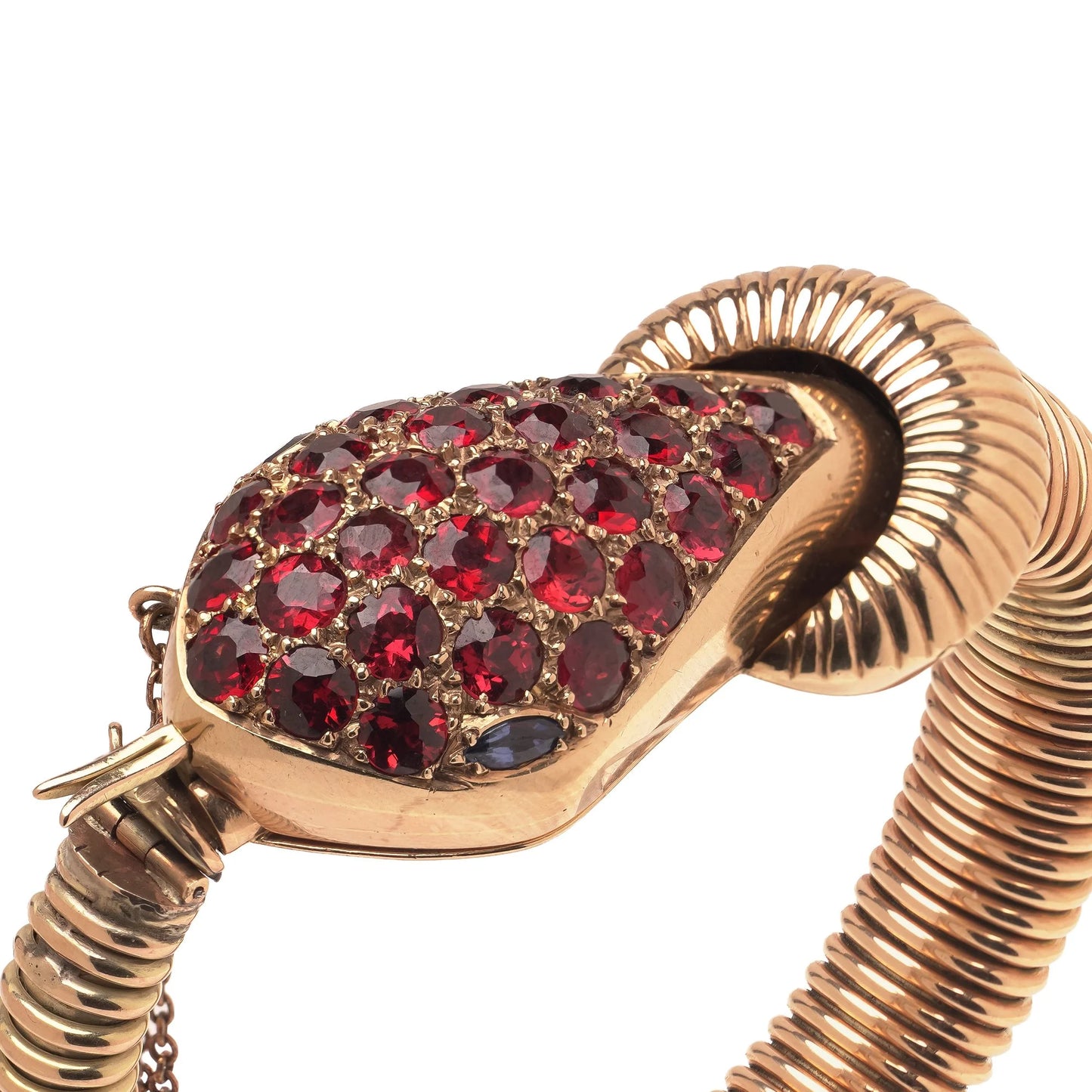 Vintage 9KT Gold Garnet-Set Snake Bracelet Watch, Circa 1950s