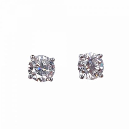 A pair of single stone diamond stud earrings, each set with a round brilliant cut diamond in a four claw setting mounted in 18ct white gold
