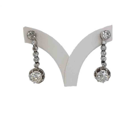 A pair of vintage old cut diamond drop earrings