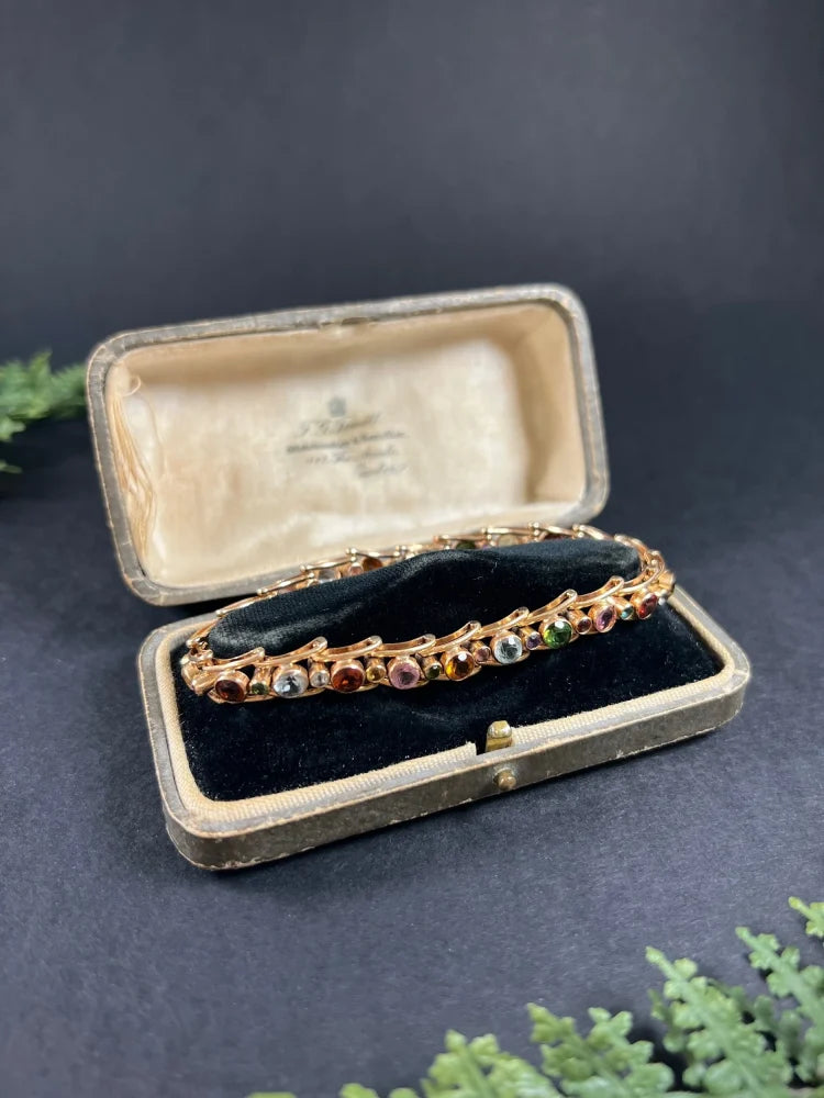 Vintage Aquamarine Peridot Citrine and Pink Tourmaline Harlequin Bracelet in 18ct Rose Gold