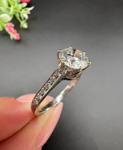 Antique 1.38 Carat Diamond Single Stone Set in New Platinum Mount