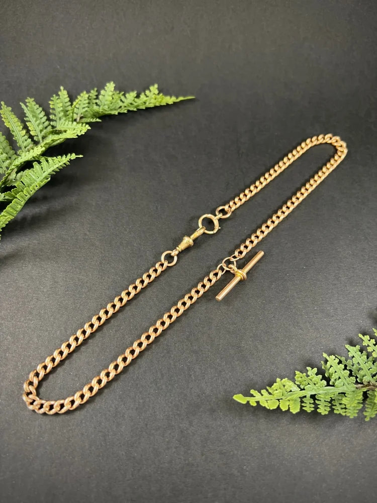 Victorian Antique 9ct Rose Gold Curb Link Albert Chain Necklace