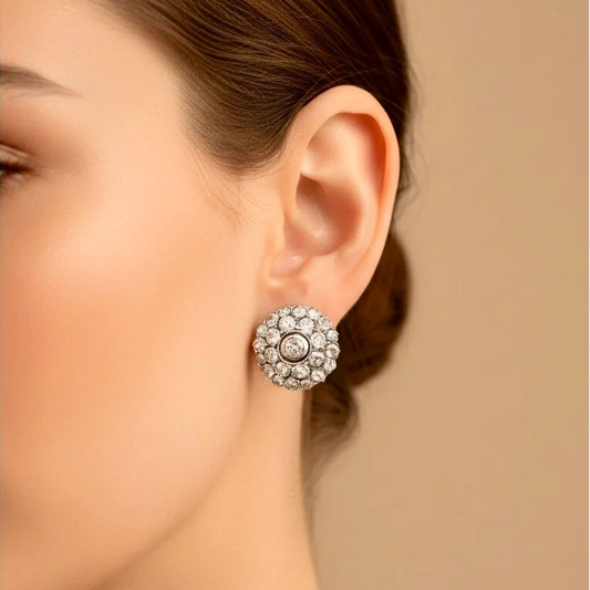 Victorian Antique 3.60ct Old Cut Diamond Cluster Stud Earrings