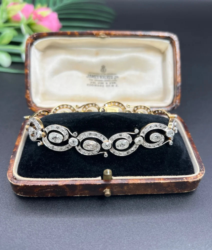 Victorian Antique 7ct Diamond Fancy Link Bracelet