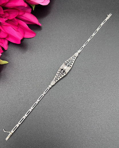 Antique Platinum, Original Art Deco Onyx & Diamond Bracelet