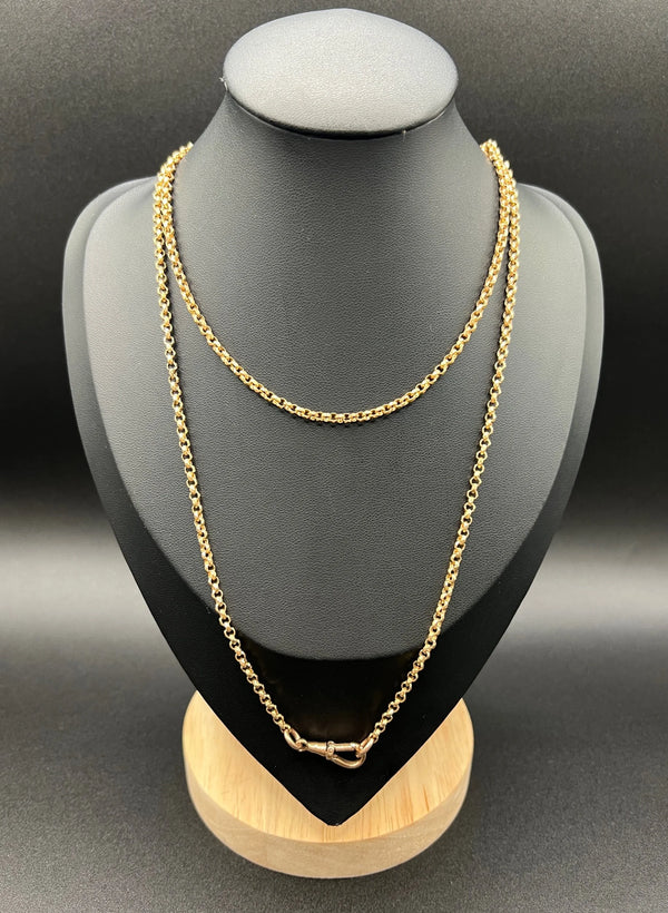 Antique 9 ct Rose Gold Belcher Chain: Edwardian Swivel Dog Clip, 32 Inch
