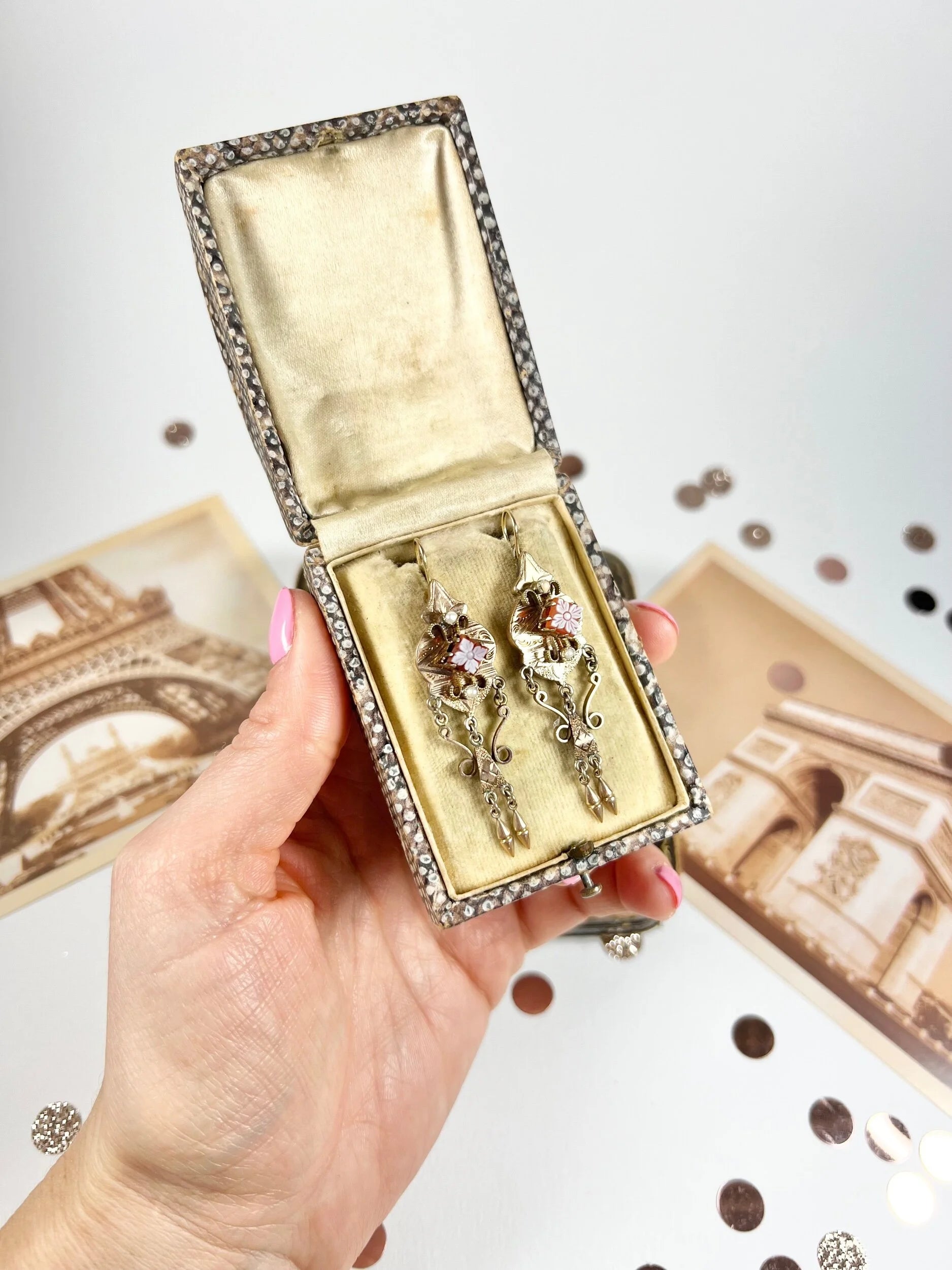 Antique 14ct Gold Edwardian Carved Sardonyx Cameo Earrings