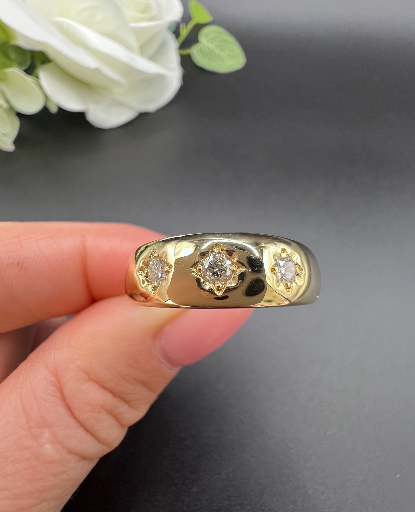 Vintage 18ct Yellow Gold, 1960s 3 Stone Diamond Band Ring